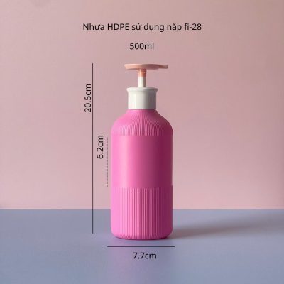 Thông số chai nhựa HDPE hồng đậm sọc vòi nhấn dẹp hồng dung tích 500ml