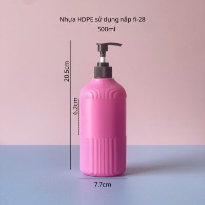 Thông số chai nhựa HDPE hồng đậm sọc vòi nhấn sóng đen sọc dung tích 500ml