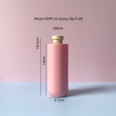 Chai nhựa HDPE hồng vai ngang đáy bầu nắp bật nâu nhám