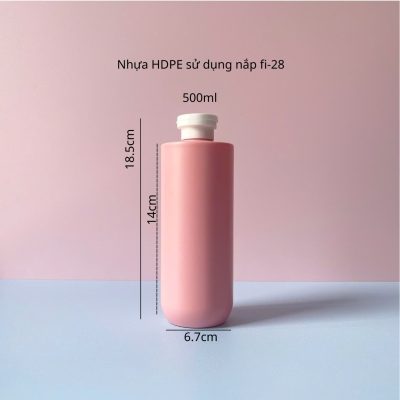 Thông số chai nhựa HDPE hồng vai ngang đáy bầu nắp bật trắng