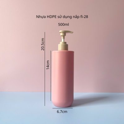 Thông số chai nhựa HDPE hồng vai ngang đáy bầu vòi nhấn sóng nâu trơn