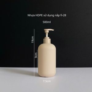 Thông số chai nhựa HDPE nâu tròn vòi nhấn sóng nâu trơn với dung tích 500ml sử dụng nắp fi28