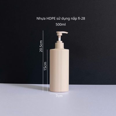 Thông số chai nhựa HDPE nâu sọc vai ngang 500ml với vòi nhấn sóng nâu nhám fi28 tiện lợi