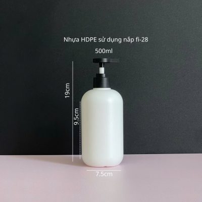 Thông số chai nhựa HDPE trắng tròn với vòi nhấn dẹp đen nhám 500ml sử dụng vòi nhấn fi28 tiện dụng