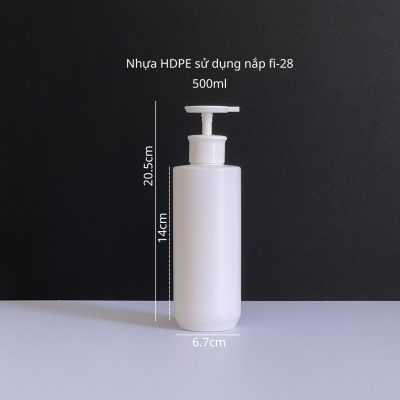 Thông số chai nhựa HDPE trắng vai ngang đáy bầu vòi nhấn dẹp trắng với dung tích 500ml fi28 tiện lợi