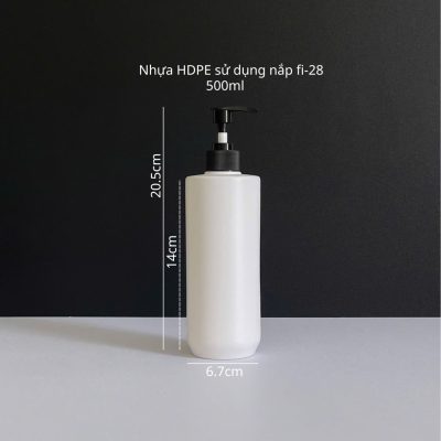 Thông số chai nhựa HDPE trắng vai ngang đáy bầu vòi nhấn sóng đen sọc với dung tích 500ml fi28 tiện lợi