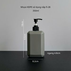 Thông số chai nhựa HDPE vuông xám với vòi nhấn sọc đen 350ml