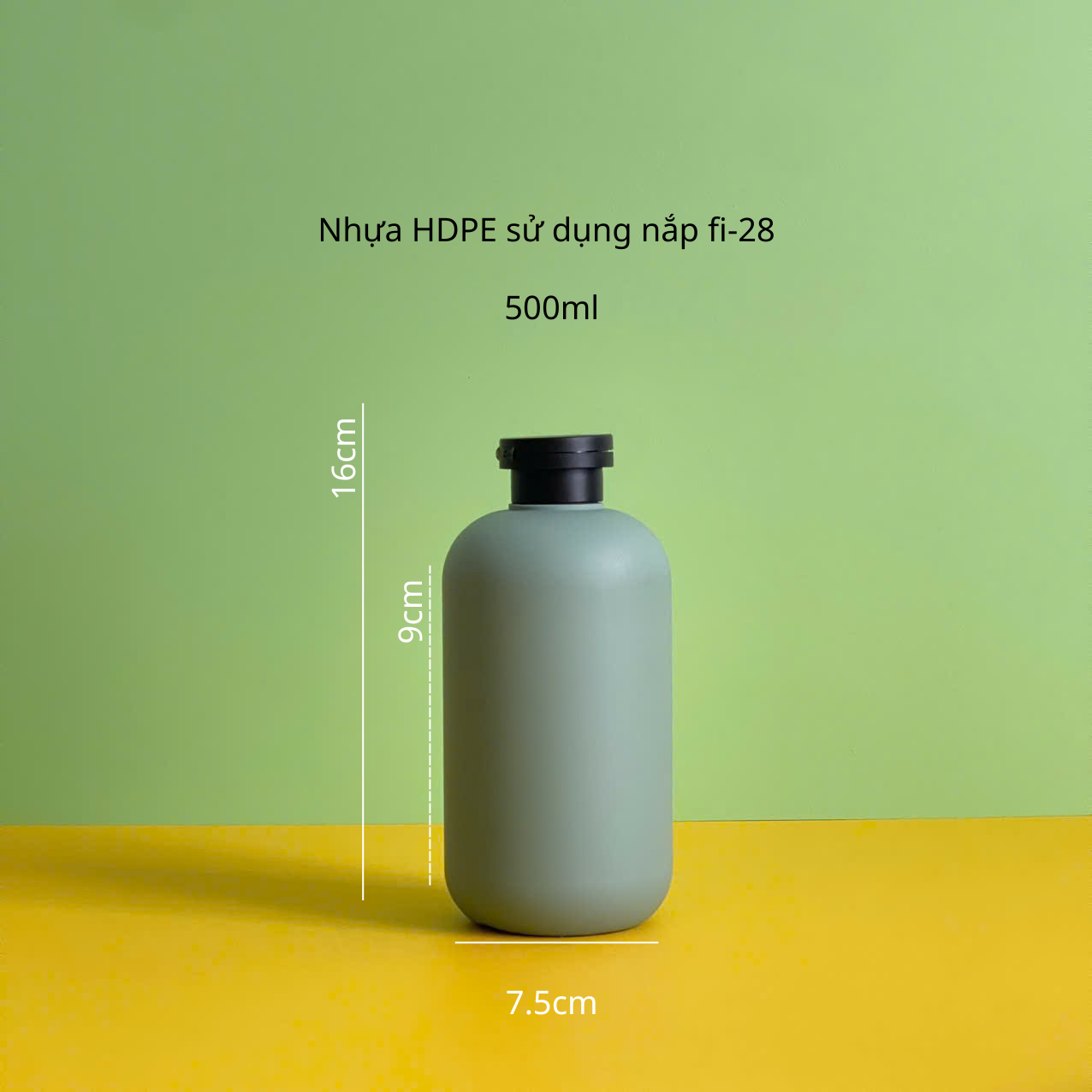 chai-hdpe-xanh-dam-nap-bat-den-nham-500ml Thông số chai nhựa HDPE xanh đậm tròn nắp bật đen nhám