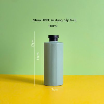 Thông số chai nhựa HDPE xanh đậm sọc vai ngang 500ml với nắp bật đen nhám fi28 tiện lợi