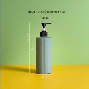 Thông số chai nhựa HDPE xanh đậm sọc vai ngang 500ml vòi nhấn sóng sọc đen fi28 tiện lợi