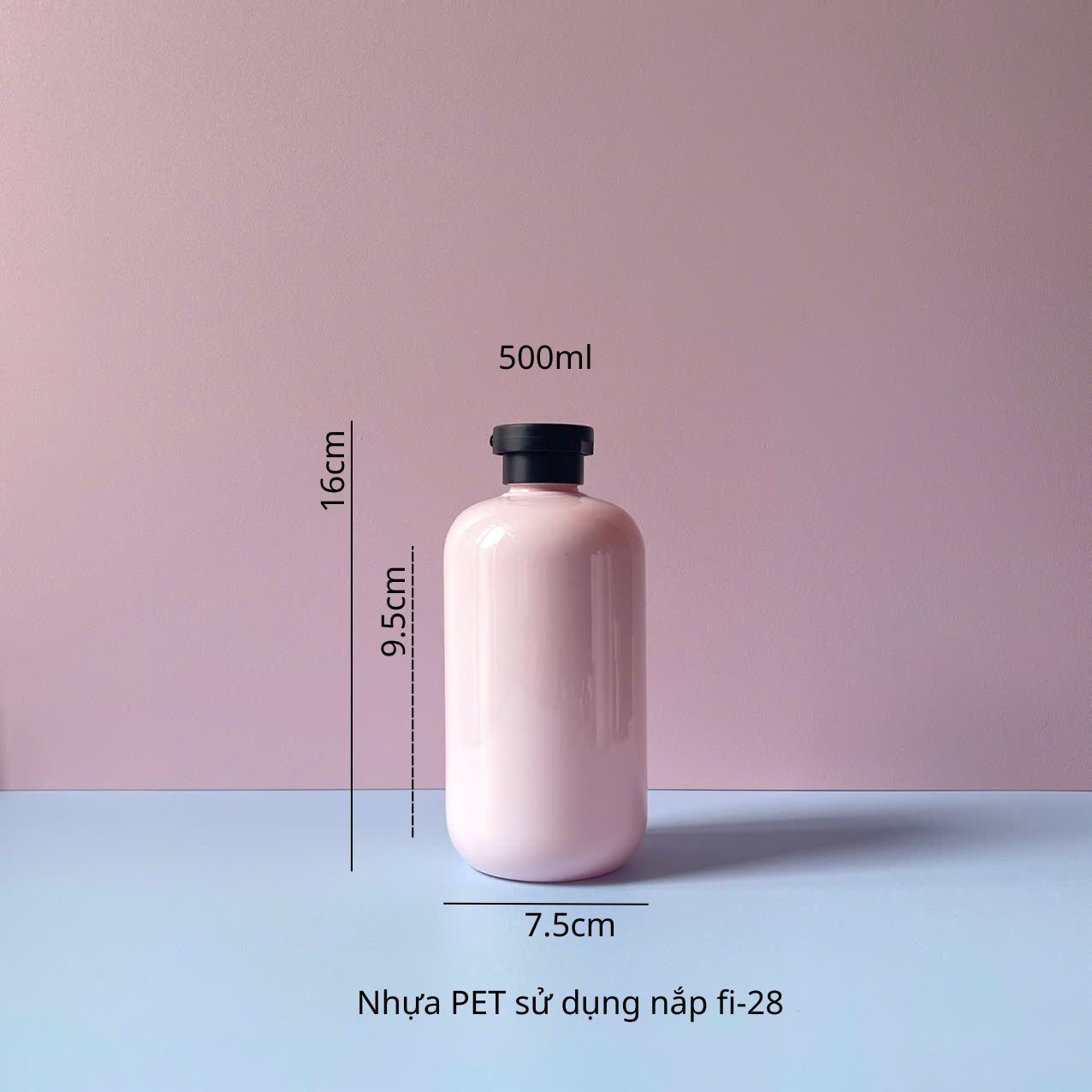 chai-pet-hong-jap-bat-den-nham-500ml-8 Thông số chai nhựa PET hồng tròn với nắp bật đen nhám 500ml sử dụng nắp fi28