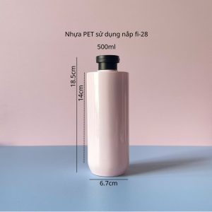 Thông số chai nhựa PET hồng vai ngang đáy bầu nắp bật đen nhám 500ml sử dụng nắp fi28 tiện lợi