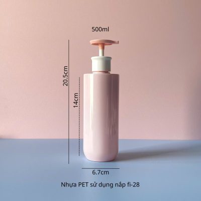 Thông số chai nhựa PET hồng vai ngang đáy bầu vòi nhấn dẹp xanh 500ml sử dụng nắp fi28 tiện lợi