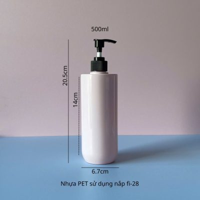 Thông số chai nhựa PET hồng vai ngang đáy bầu vòi nhấn dẹp xanh 500ml sử dụng nắp fi28 tiện lợi