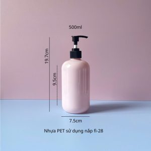 Thông số chai nhựa PET hồng tròn với vòi nhấn sóng nâu nhám 500ml sử dụng nắp fi28