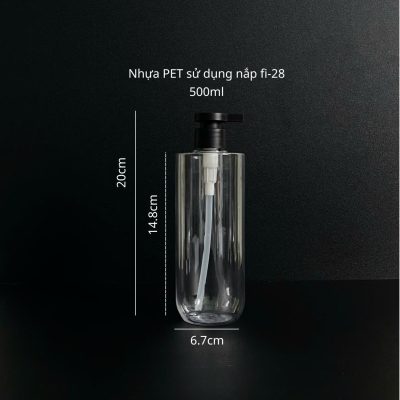 Thông số chai nhựa PET trong suốt vai ngang đáy bầu vòi nhấn dẹp đen nhám với dung tích 500ml fi28 tiện lợi