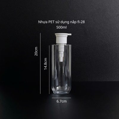 Thông số chai nhựa PET trong suốt vai ngang đáy bầu vòi nhấn dẹp trắng với dung tích 500ml fi28 tiện lợi