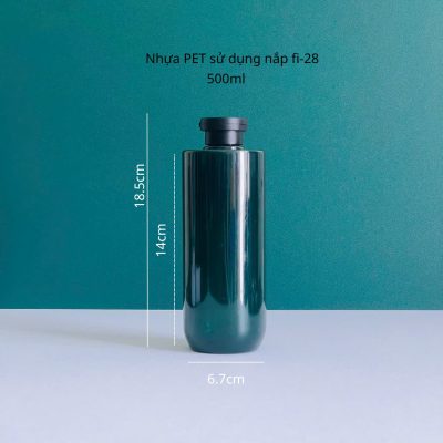 Thông số chai nhựa PET xanh ngọc vai ngang đáy bầu 500ml với nắp bật đen nhám fi28 tiện lợi