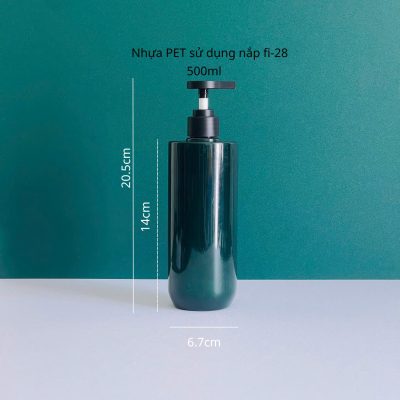 Thông số chai nhựa PET xanh ngọc vai ngang đáy bầu 500ml với vòi nhấn dẹp đen fi28 tiện lợi