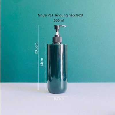 Thông số chai nhựa PET xanh ngọc vai ngang đáy bầu 500ml với vòi nhấn sóng sọc đen fi28 tiện lợi