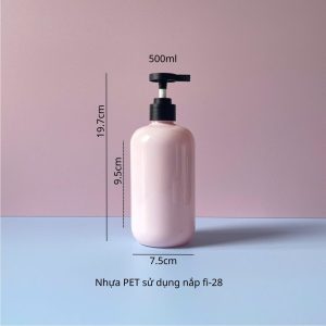 Thông số chai PET hồng tròn vòi nhấn dẹp Đen Nhám 500ml