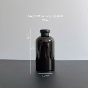 Thông số chai nhựa PET nâu đen nắp bật đen nhám 350ml sử dụng nắp fi28 chuyên dụng