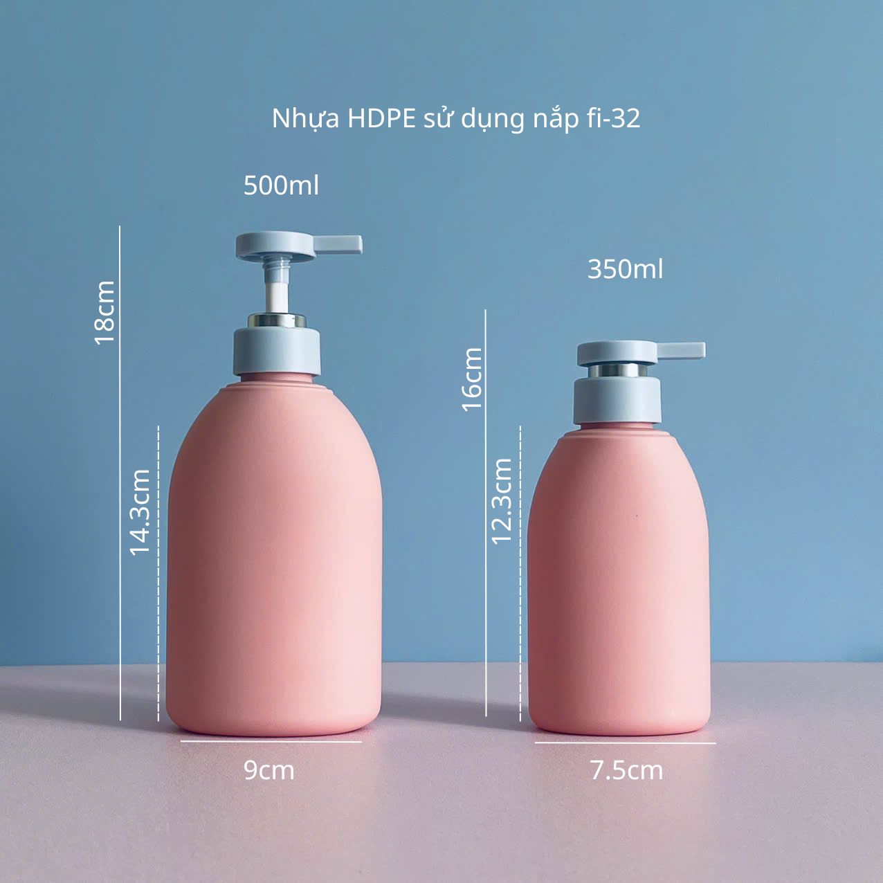 kawaii - 2025-05-05T150149.770 Thông số chai nhựa HDPE hồng vai bầu tròn 350ml, 500ml vòi nhấn bằng xanh sử dùng nắp fi33 chuyên dụng