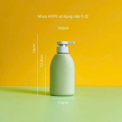 Thông số chai nhựa HDPE xanh lá vai bầu tròn 350ml, 500ml vòi nhấn bằng xanh mint sử dùng nắp fi33