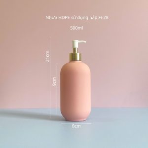 Thông số chai nhựa HDPE hồng tròn với vòi nhấn sóng tròn trắng 500ml sử dùng nắp f28 chuyên dụng