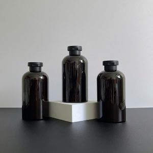 Chai nhựa PET nâu đen nắp bật đen nhám 350ml sử dụng nắp fi28 chuyên dụng