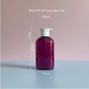 Thông số chai nhựa PET tím trong tròn 500ml vòi nhấn dẹp trắng sử dụng nắp fi28 chuyên dụng